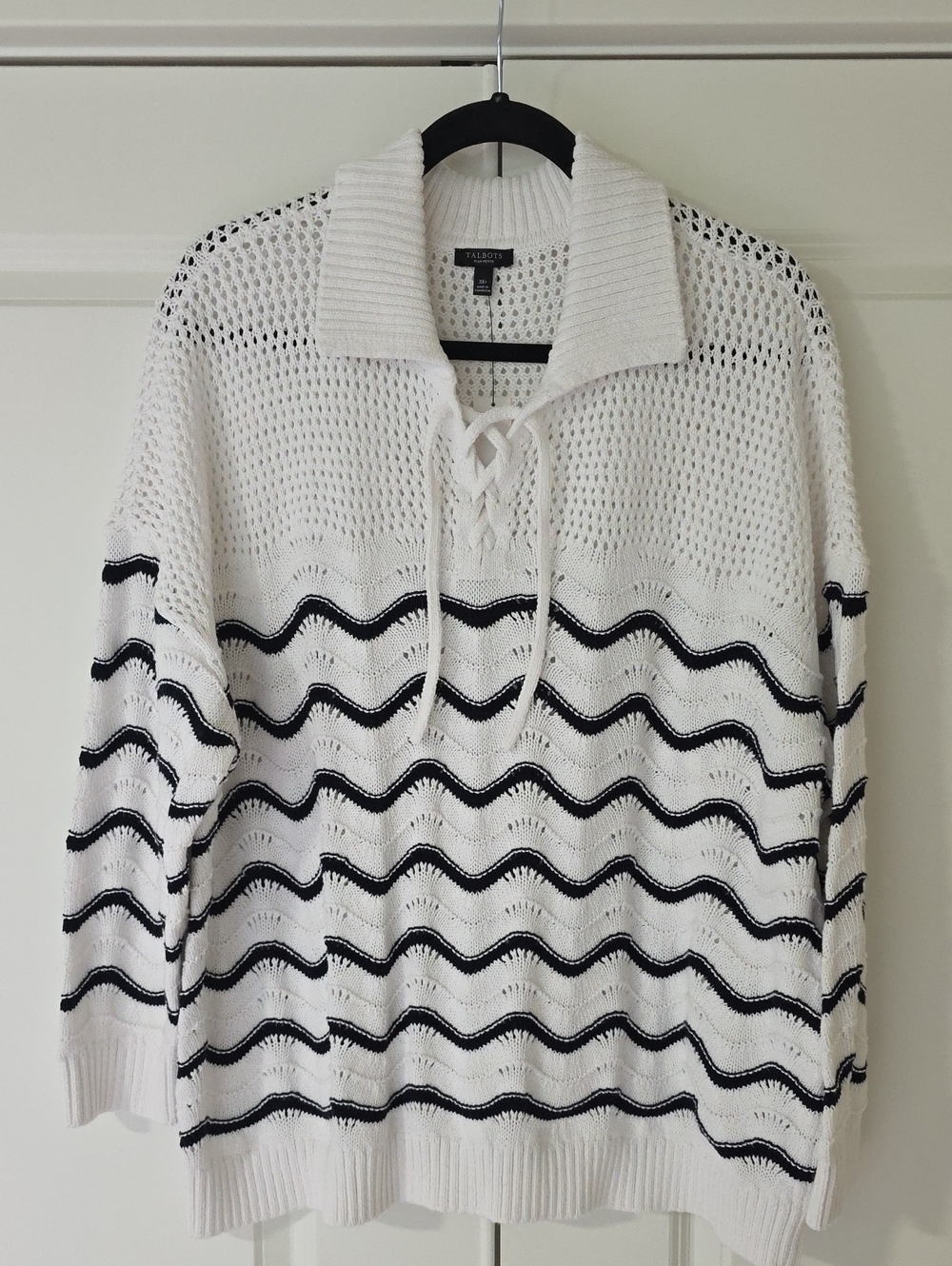 NWT Talbots Flame Stitch Johnny Collar Sweater White Indigo 3XP
